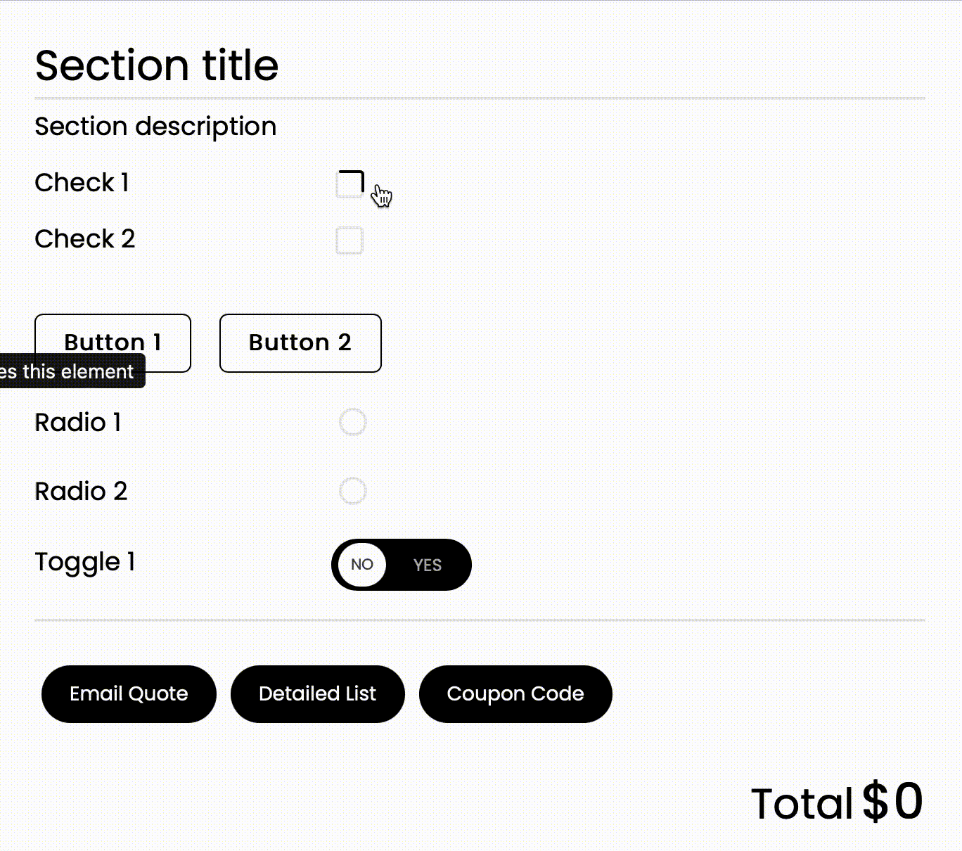 Checkbox, Toggle Switches & Simple Buttons - Stylish Cost Calculator