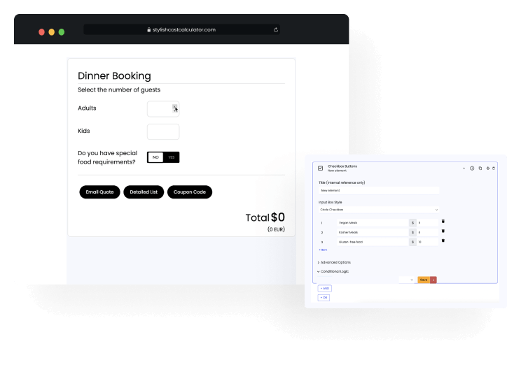 Checkbox, Toggle Switches & Simple Buttons - Stylish Cost Calculator