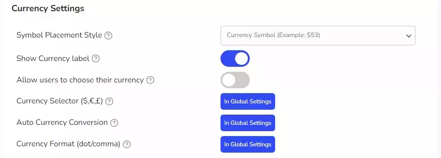 Currency Settings