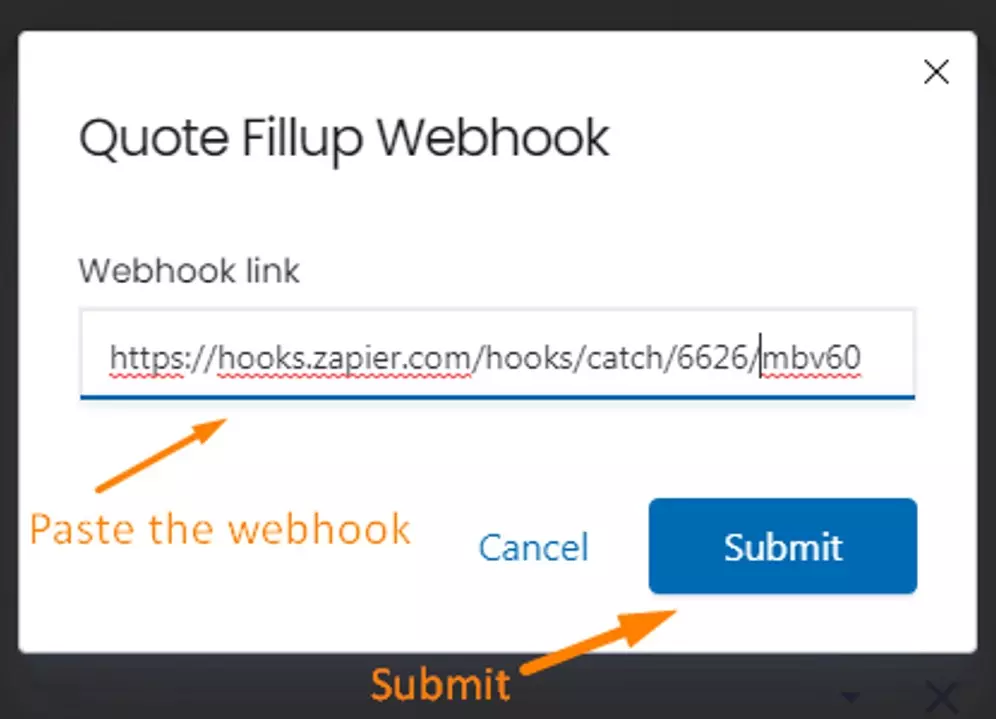 Paste webhook and submit