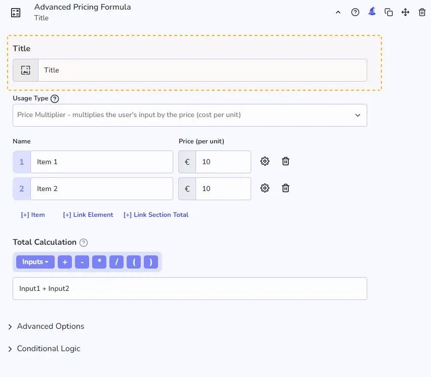 Advance pricing formula Add title