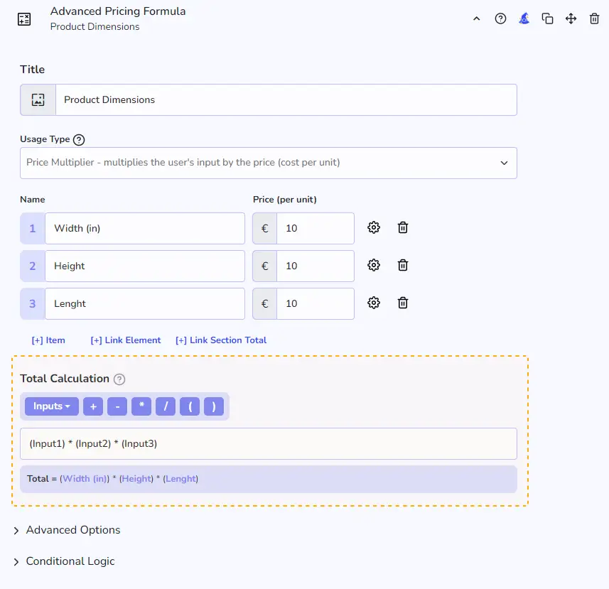 Advance pricing formula Example step 2