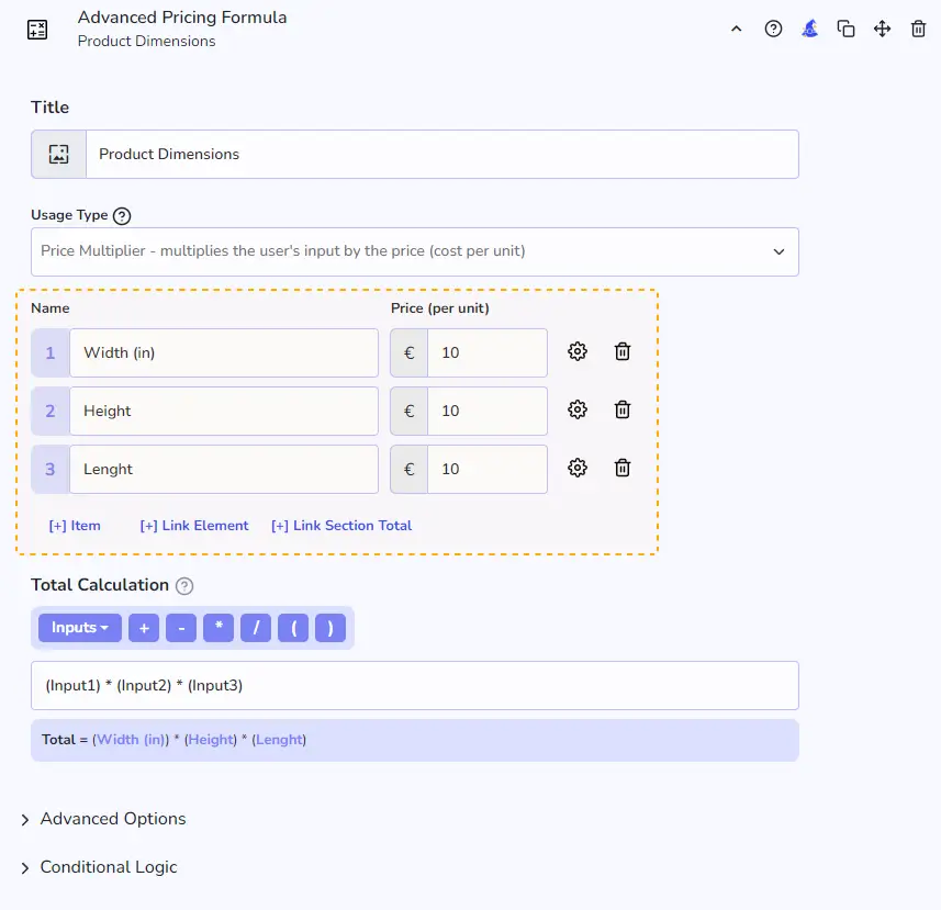 Advance pricing formula Example