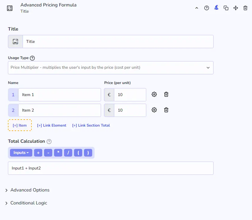 Advance pricing formula add item