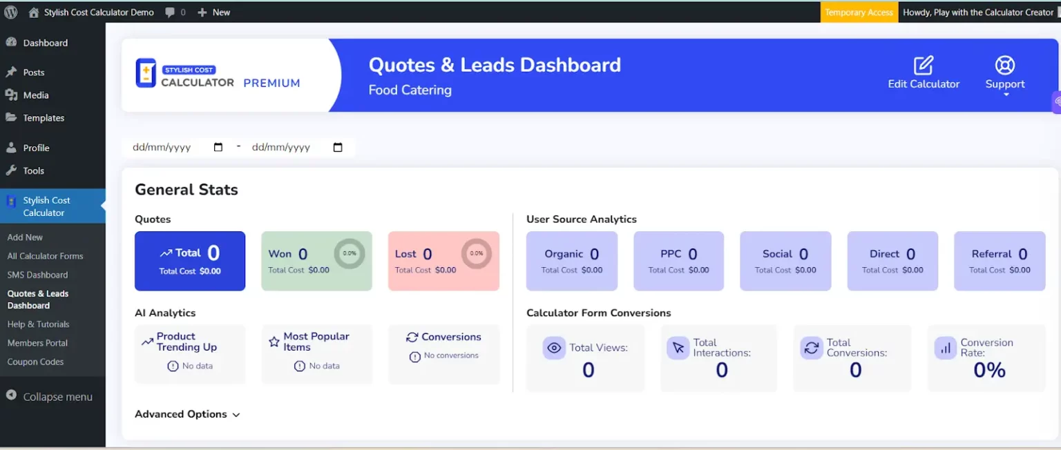 View Data on Quotes and Leads Dashboard SCC