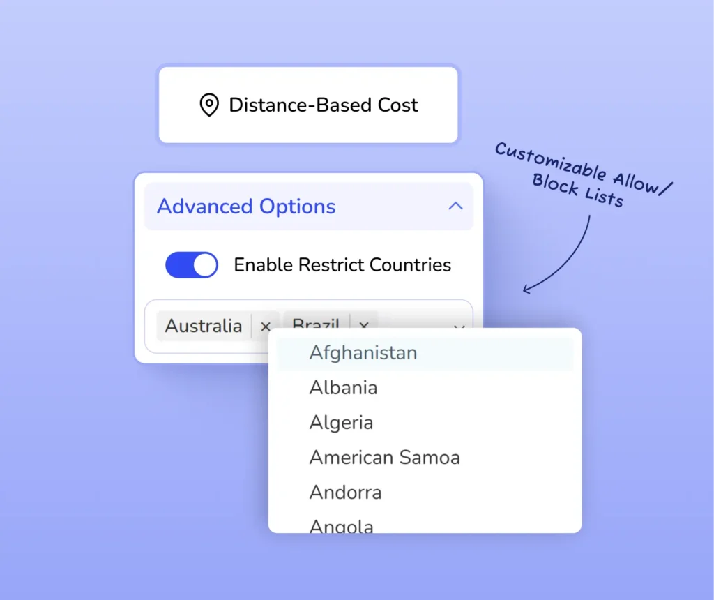 Distance Based Pricing Country & City Filtering