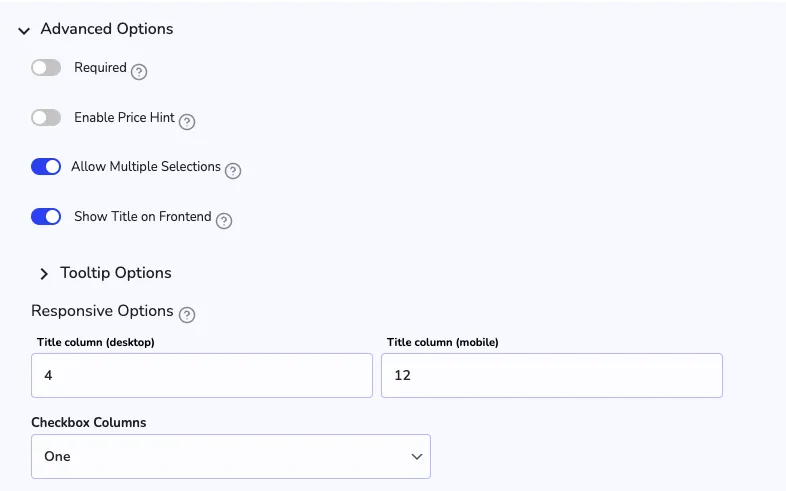 checkbox advanced options