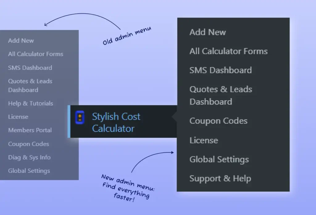 New admin menu SCC