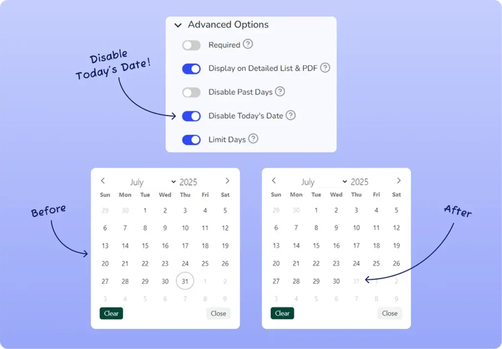 Date Picker Option to Disable Todays Date