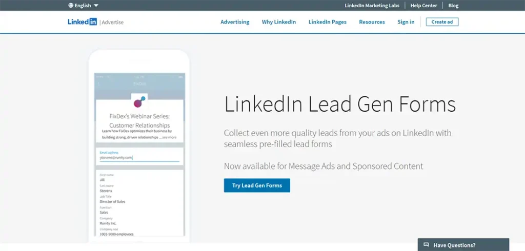 LinkedIn forms
