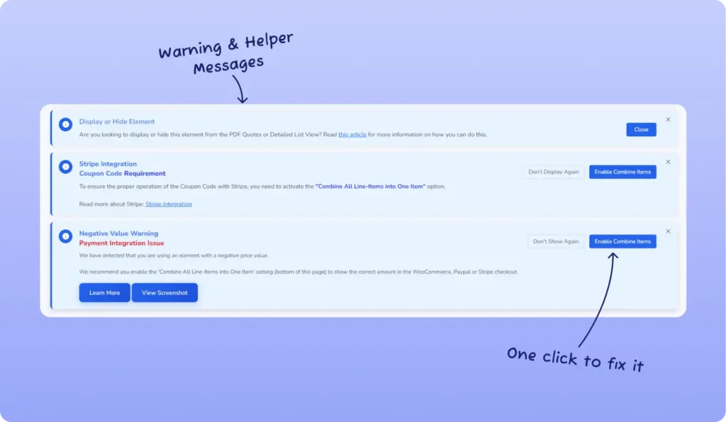 Warning Helper Messages